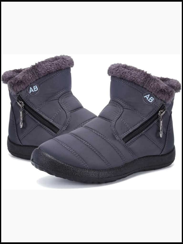 Faux Fur Lined Snow Booties With Side Zipper Lightweight Non-Slip Winter Boots